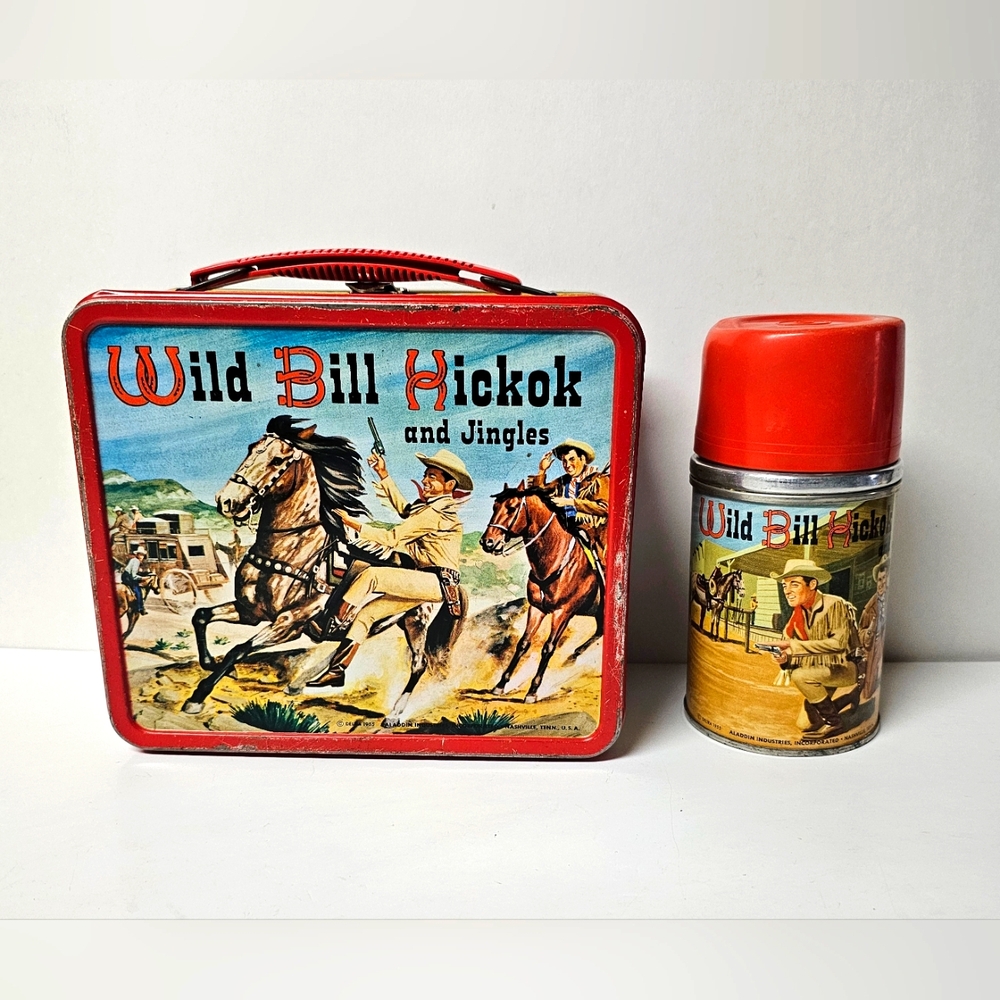 Vintage Wild Bill Hickok and Jingles  Lunchbox & Thermos Made By Alladin Co 1955